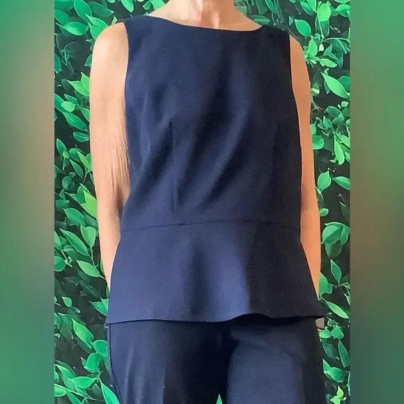 🔵 Talbots Navy Sleeveless Peplum Top – Rounded Neck – Size 6 - Picture 4 of 10